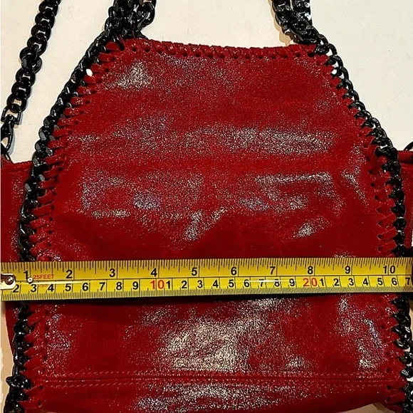 Italian Red Leather Chain Shoulder or Crossbody Bag Sofia designs Pewter Chain - Picture 12 of 16
